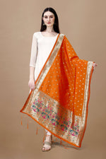 image, DEVANGI Fashion Women&#39;s Floral Silk Blend Patola Woven Dupatta
