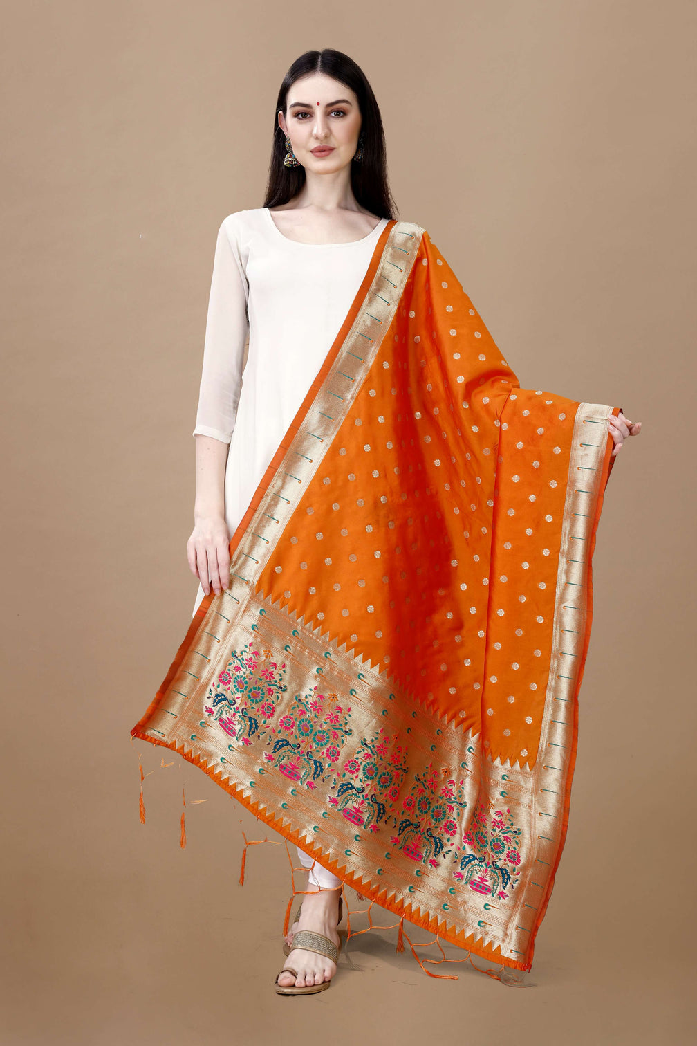 DEVANGI Fashion Women's Floral Silk Blend Patola Woven Dupatta