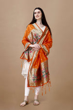image, DEVANGI Fashion Women&#39;s Floral Silk Blend Patola Woven Dupatta
