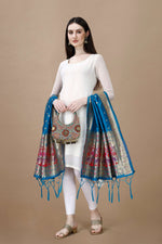 image, DEVANGI Fashion Women&#39;s Floral Silk Blend Patola Woven Dupatta

