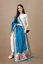 image, DEVANGI Fashion Women&#39;s Floral Silk Blend Patola Woven Dupatta
