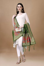 image, DEVANGI Fashion Women&#39;s Floral Silk Blend Patola Woven Dupatta

