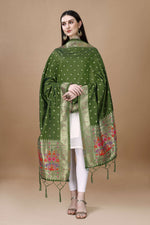 image, DEVANGI Fashion Women&#39;s Floral Silk Blend Patola Woven Dupatta
