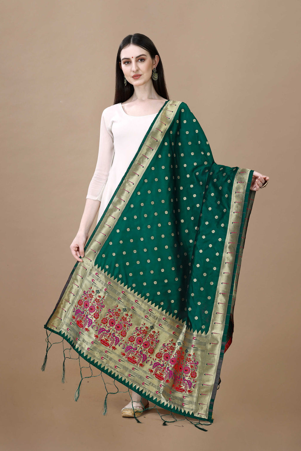 DEVANGI Fashion Women's Floral Silk Blend Patola Woven Dupatta