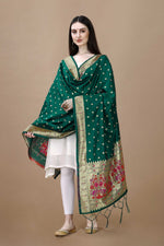 image, DEVANGI Fashion Women&#39;s Floral Silk Blend Patola Woven Dupatta
