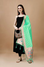 image, DEVANGI Fashion Women&#39;s Floral Silk Blend Patola Woven Dupatta
