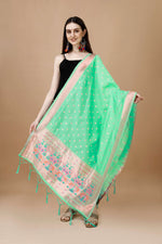 image, DEVANGI Fashion Women&#39;s Floral Silk Blend Patola Woven Dupatta
