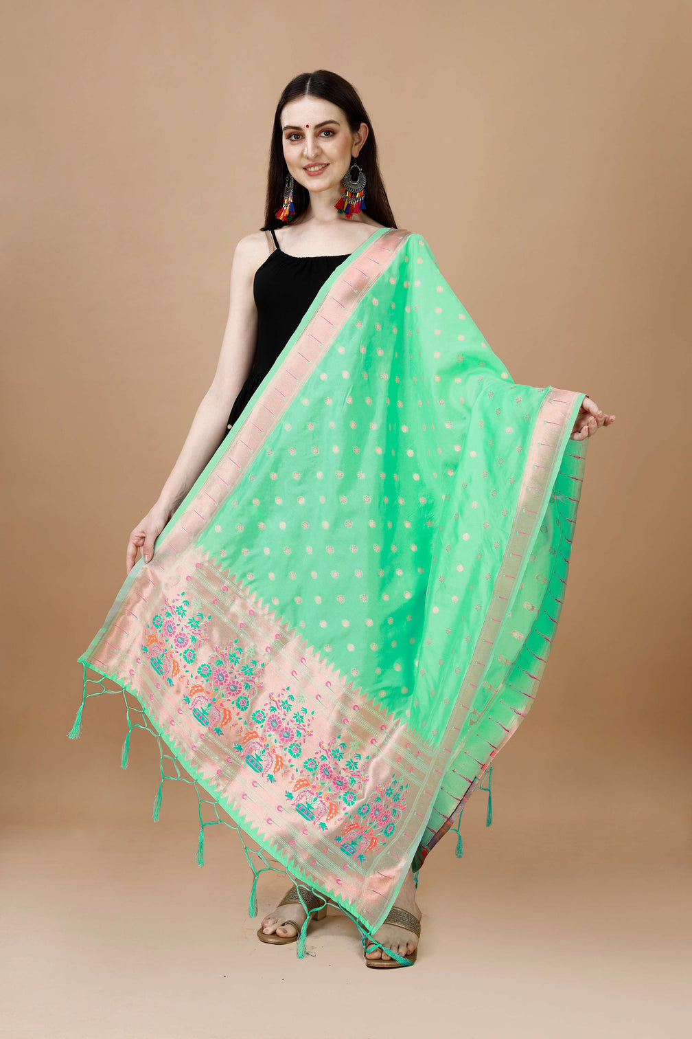DEVANGI Fashion Women's Floral Silk Blend Patola Woven Dupatta