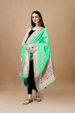 image, DEVANGI Fashion Women&#39;s Floral Silk Blend Patola Woven Dupatta
