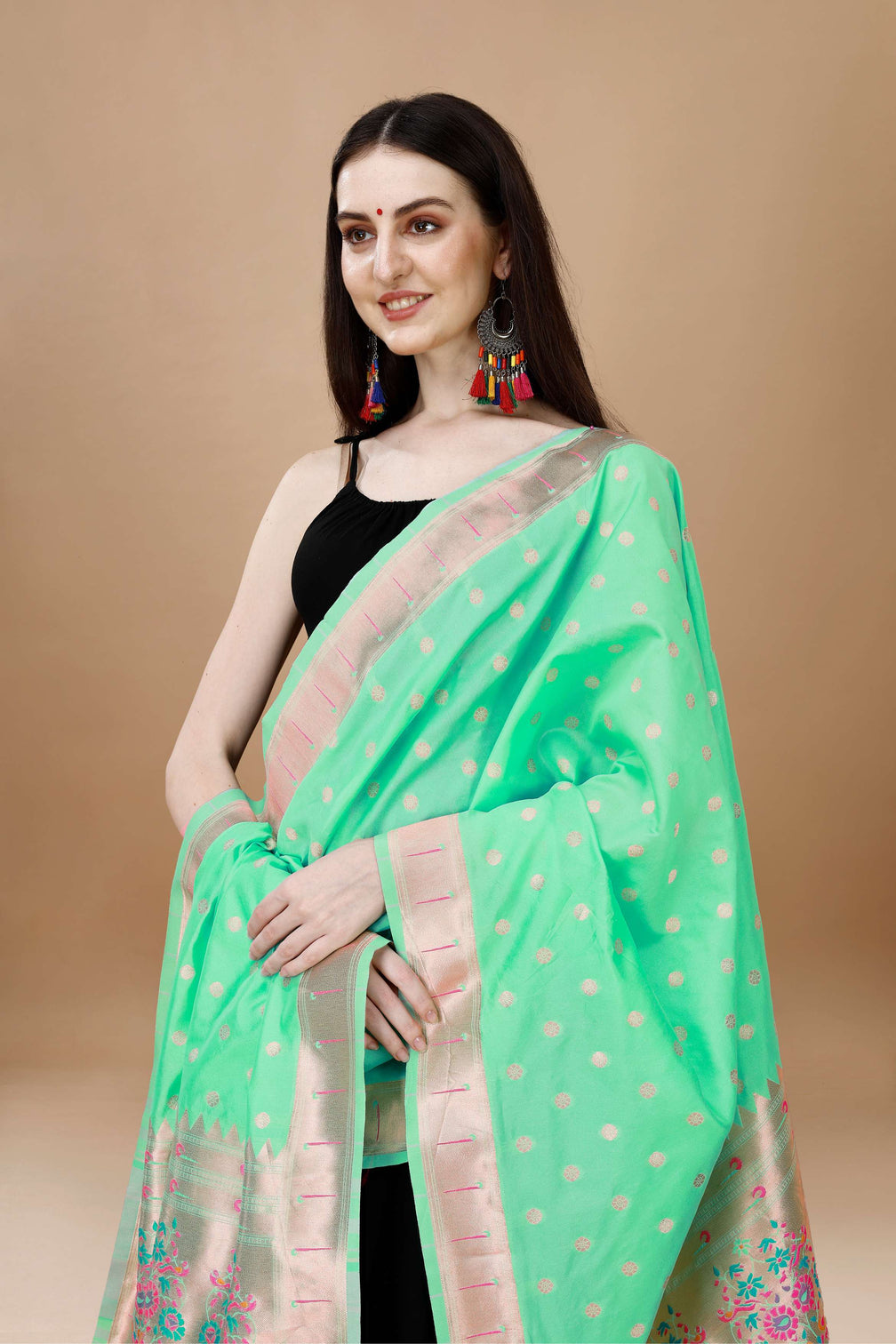 DEVANGI Fashion Women's Floral Silk Blend Patola Woven Dupatta