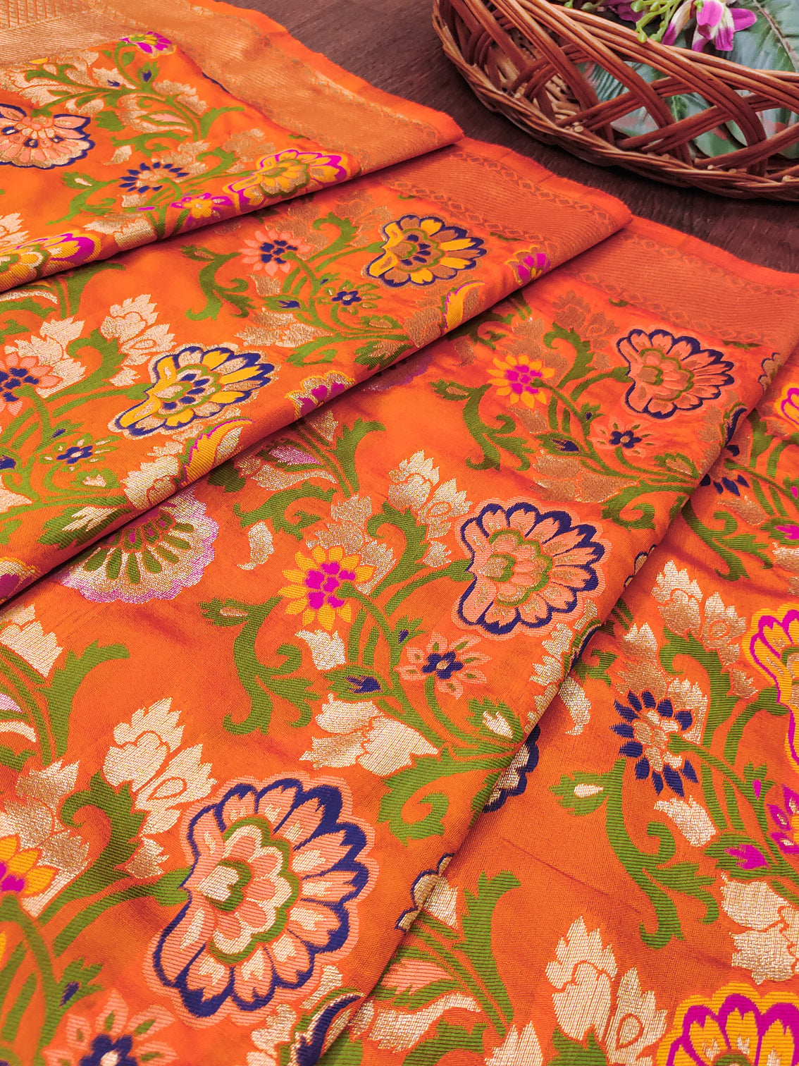 DEVANGI Fashion Women's Floral Silk Blend Patola Woven Dupatta