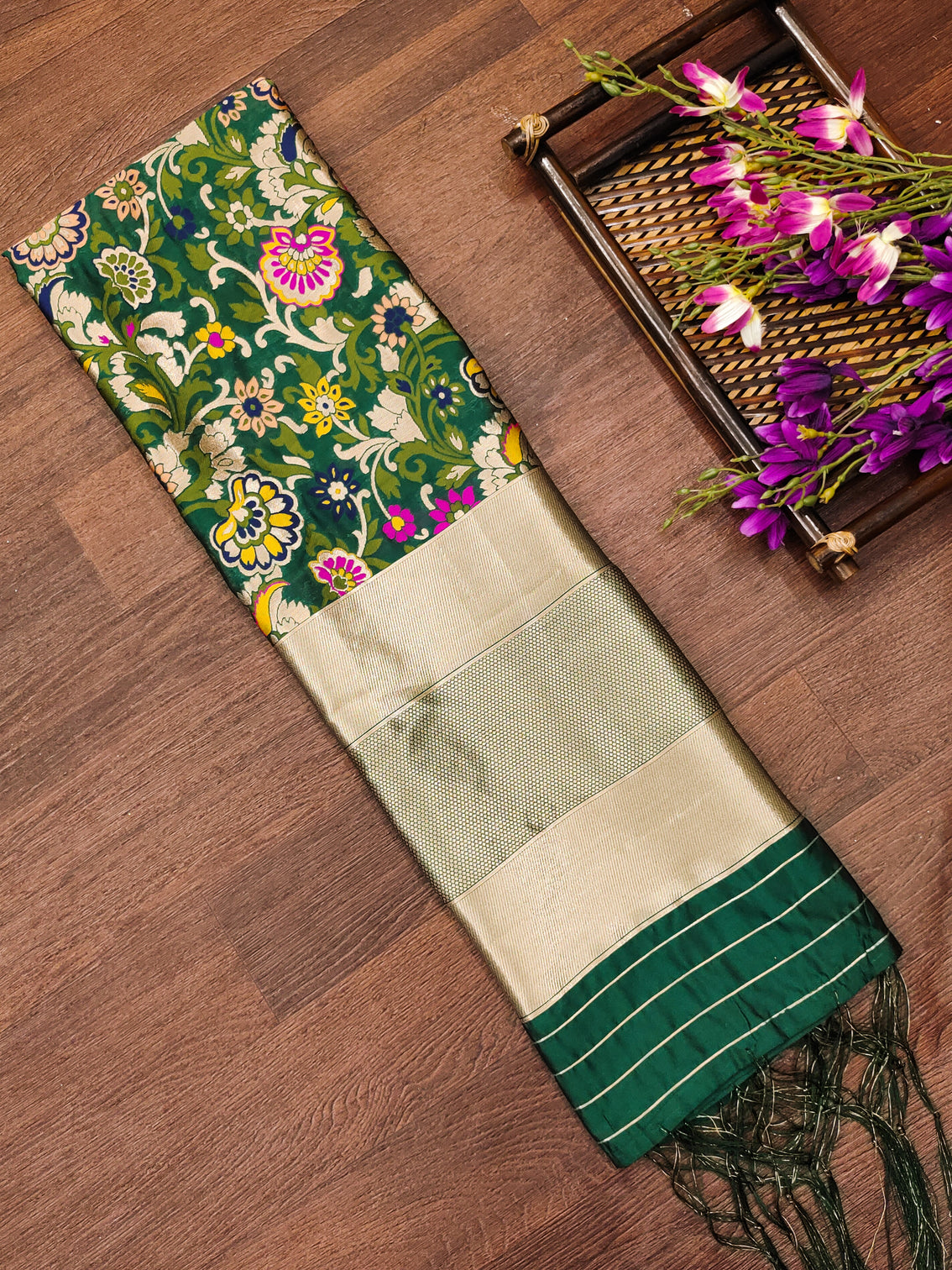 DEVANGI Fashion Women's Floral Silk Blend Patola Woven Dupatta