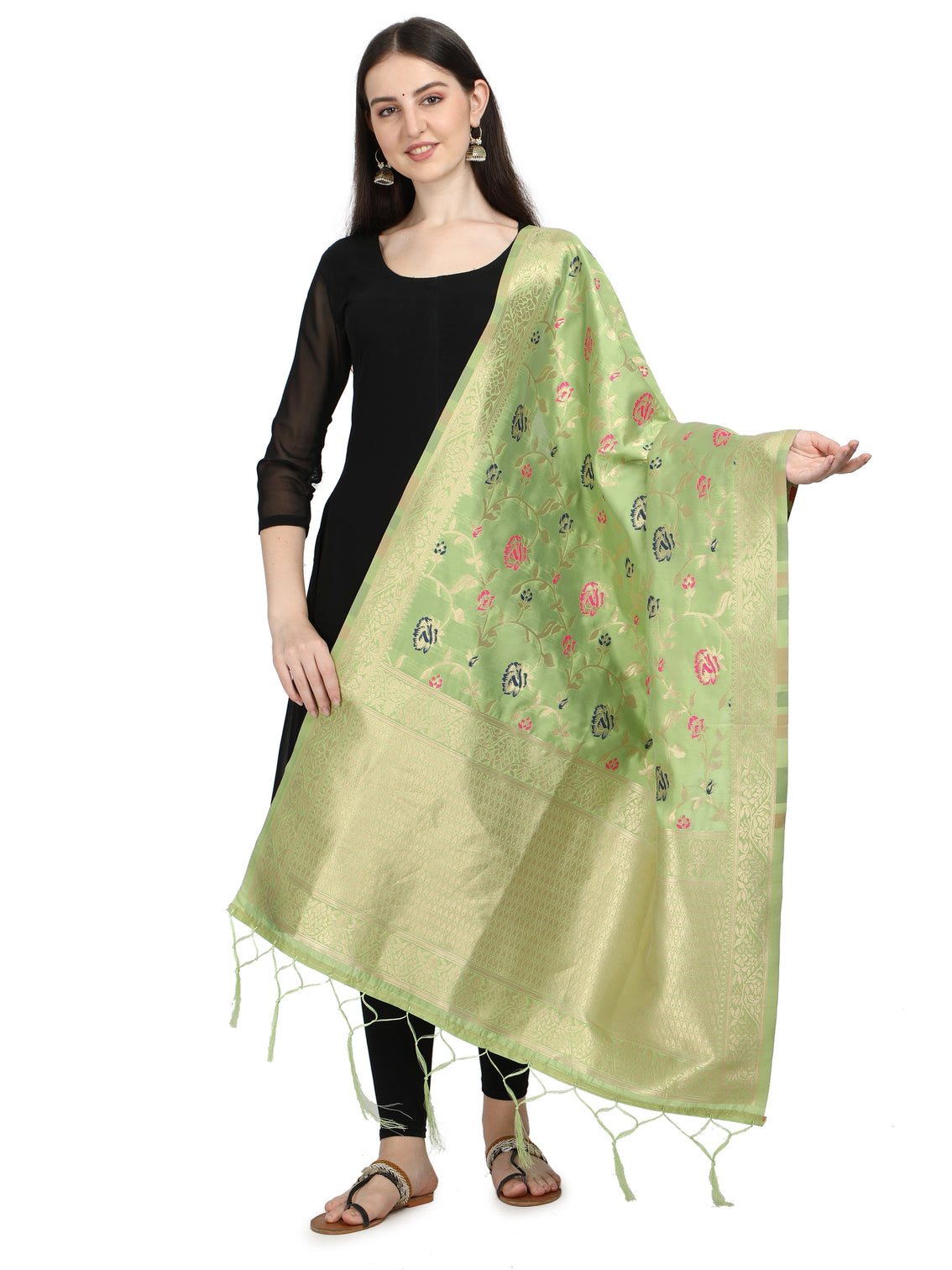 DEVANGI Fashion Women's Floral Silk Blend Patola Woven Dupatta