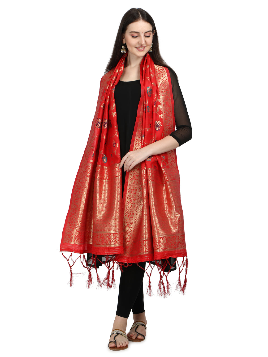DEVANGI Fashion Women's Floral Silk Blend Patola Woven Dupatta