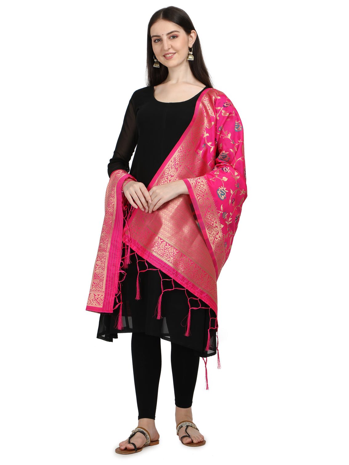 DEVANGI Fashion Women's Floral Silk Blend Patola Woven Dupatta