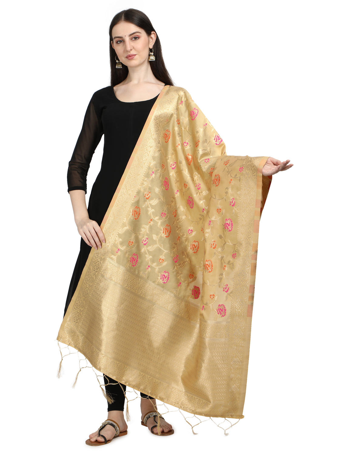 DEVANGI Fashion Women's Floral Silk Blend Patola Woven Dupatta