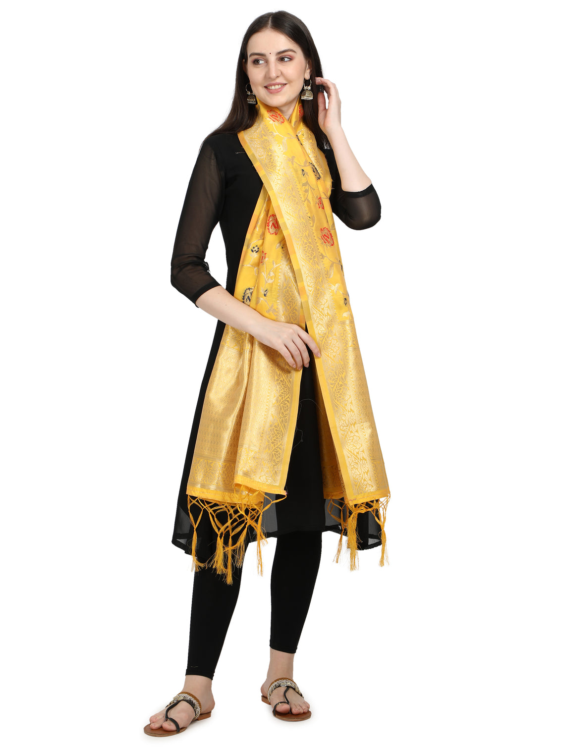 DEVANGI Fashion Women's Floral Silk Blend Patola Woven Dupatta