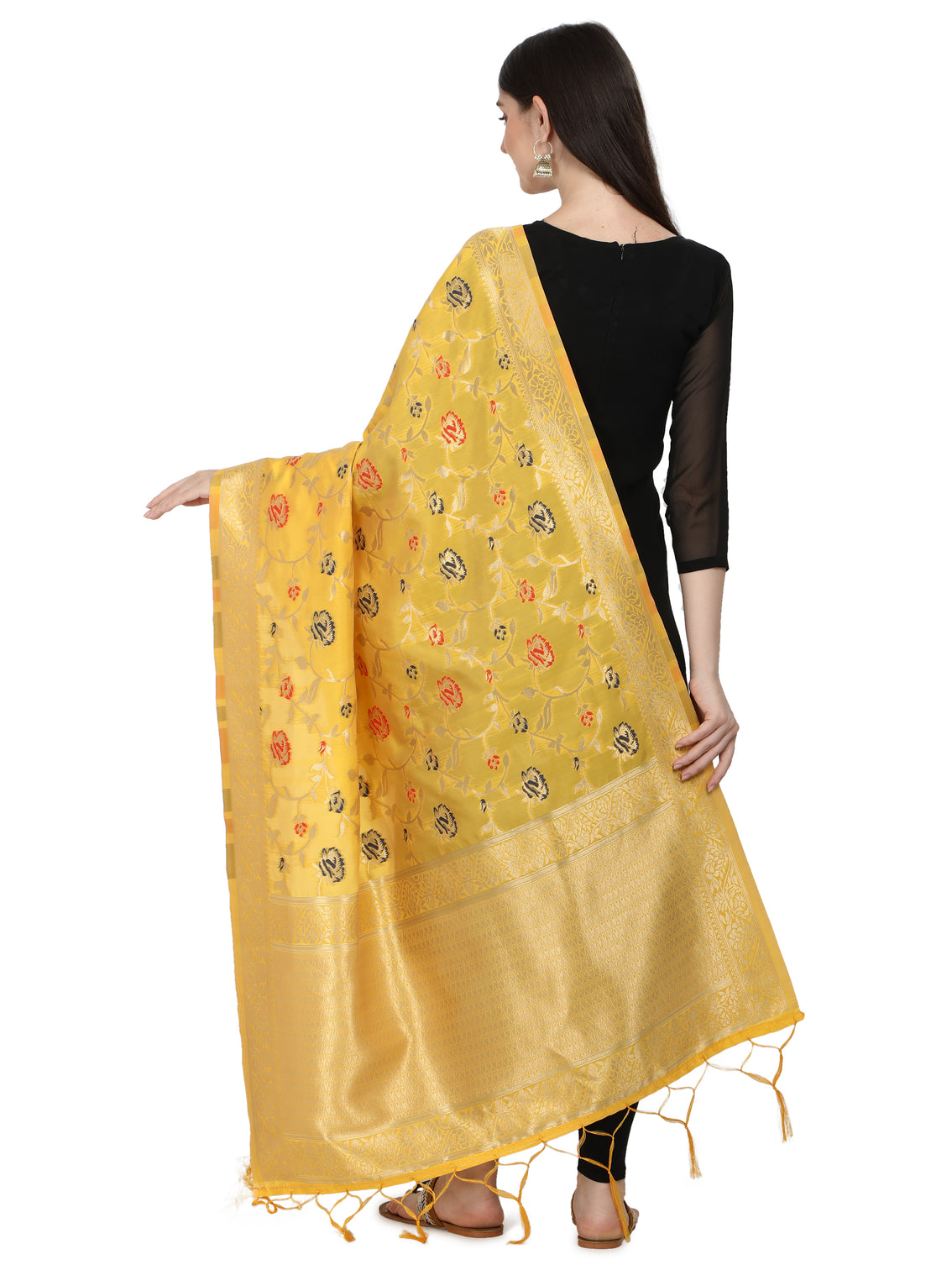 DEVANGI Fashion Women's Floral Silk Blend Patola Woven Dupatta