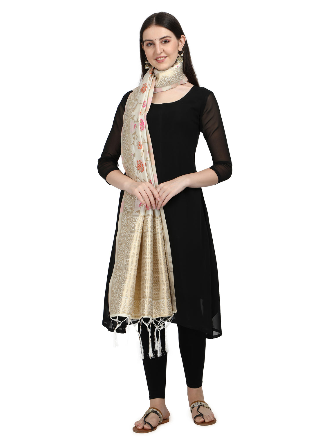 DEVANGI Fashion Women's Floral Silk Blend Patola Woven Dupatta