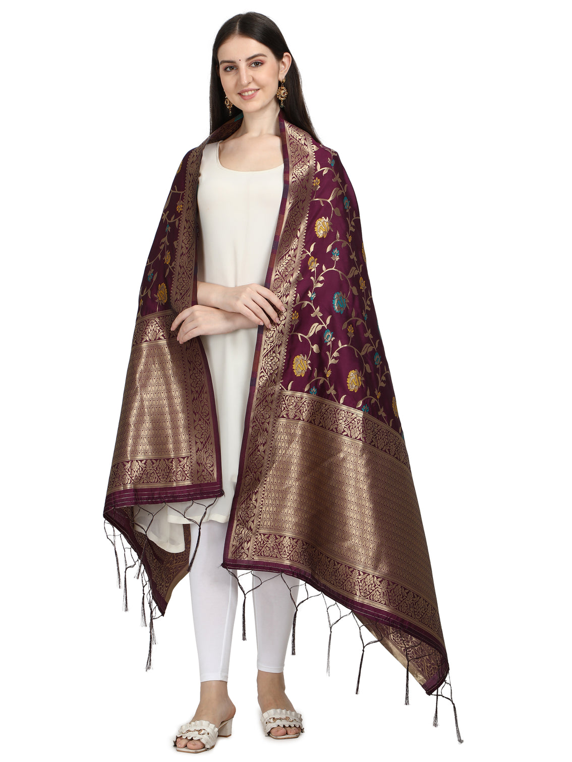 DEVANGI Fashion Women's Floral Silk Blend Patola Woven Dupatta