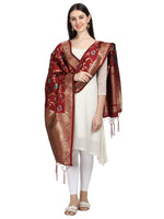 image, DEVANGI Fashion Women&#39;s Floral Silk Blend Patola Woven Dupatta
