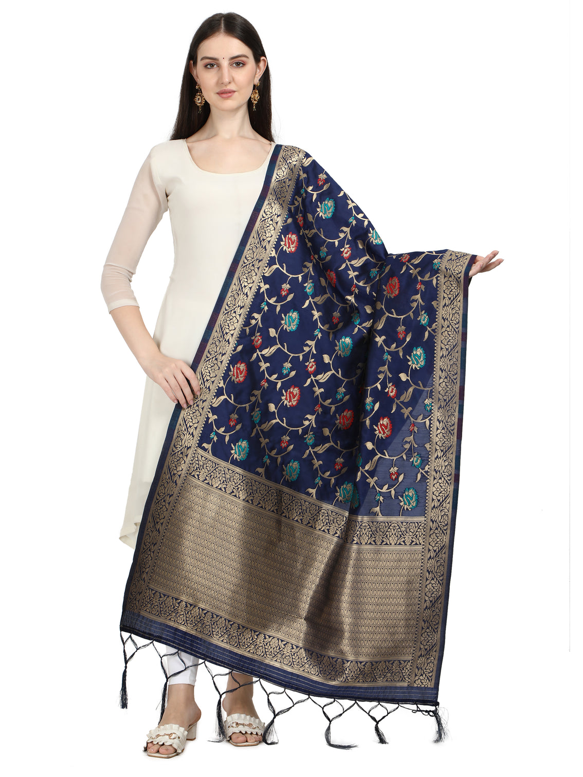 DEVANGI Fashion Women's Floral Silk Blend Patola Woven Dupatta