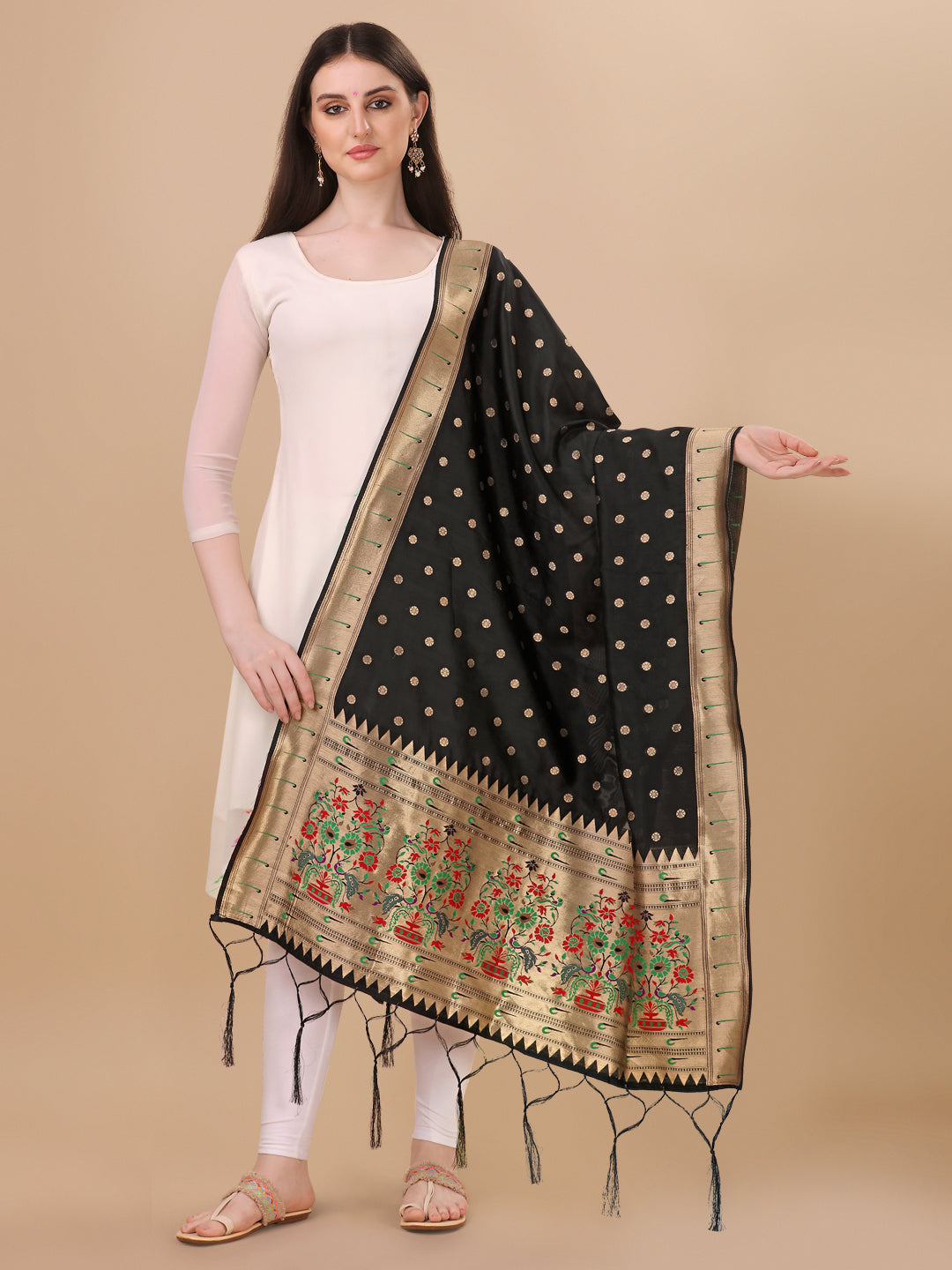 DEVANGI Fashion Women's Floral Silk Blend Patola Woven Dupatta