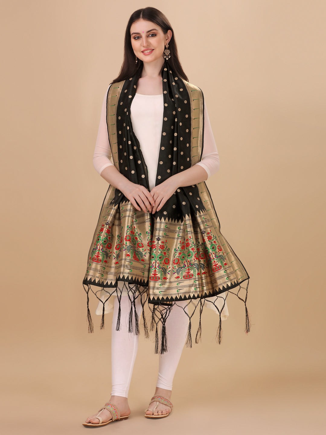 DEVANGI Fashion Women's Floral Silk Blend Patola Woven Dupatta