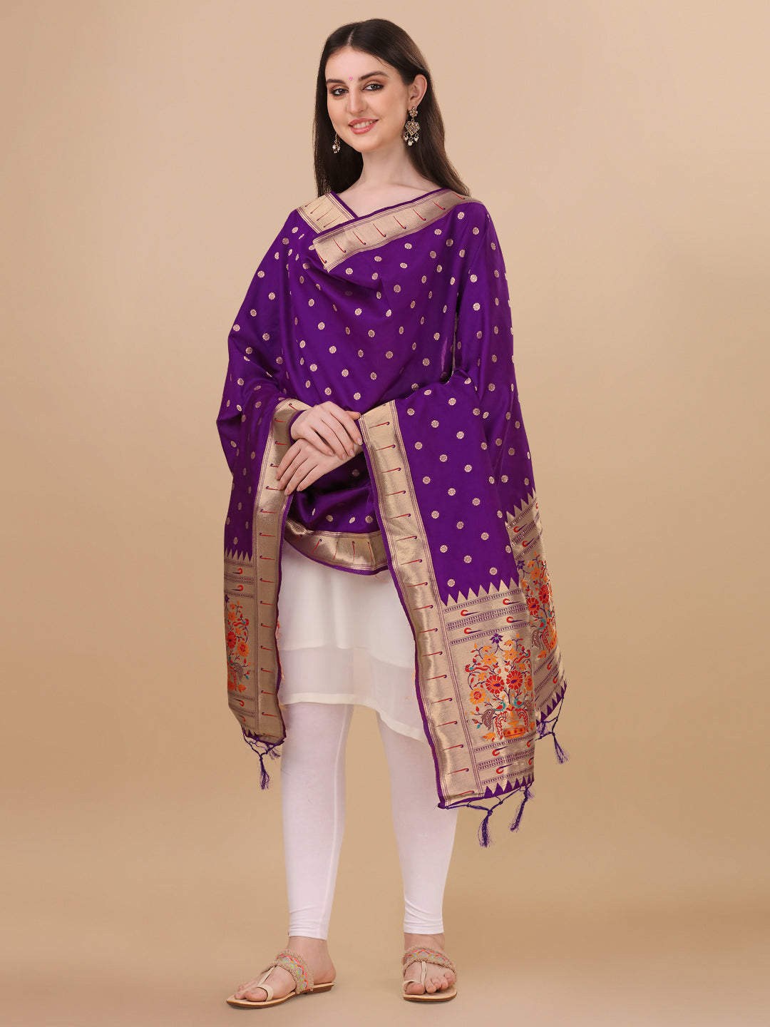 DEVANGI Fashion Women's Floral Silk Blend Patola Woven Dupatta