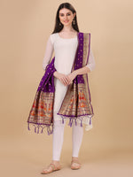 image, DEVANGI Fashion Women&#39;s Floral Silk Blend Patola Woven Dupatta
