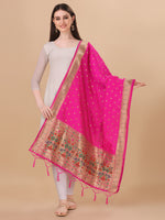 image, DEVANGI Fashion Women&#39;s Floral Silk Blend Patola Woven Dupatta
