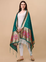 image, DEVANGI Fashion Women&#39;s Floral Silk Blend Patola Woven Dupatta
