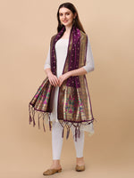 image, DEVANGI Fashion Women&#39;s Floral Silk Blend Patola Woven Dupatta
