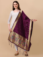 image, DEVANGI Fashion Women&#39;s Floral Silk Blend Patola Woven Dupatta
