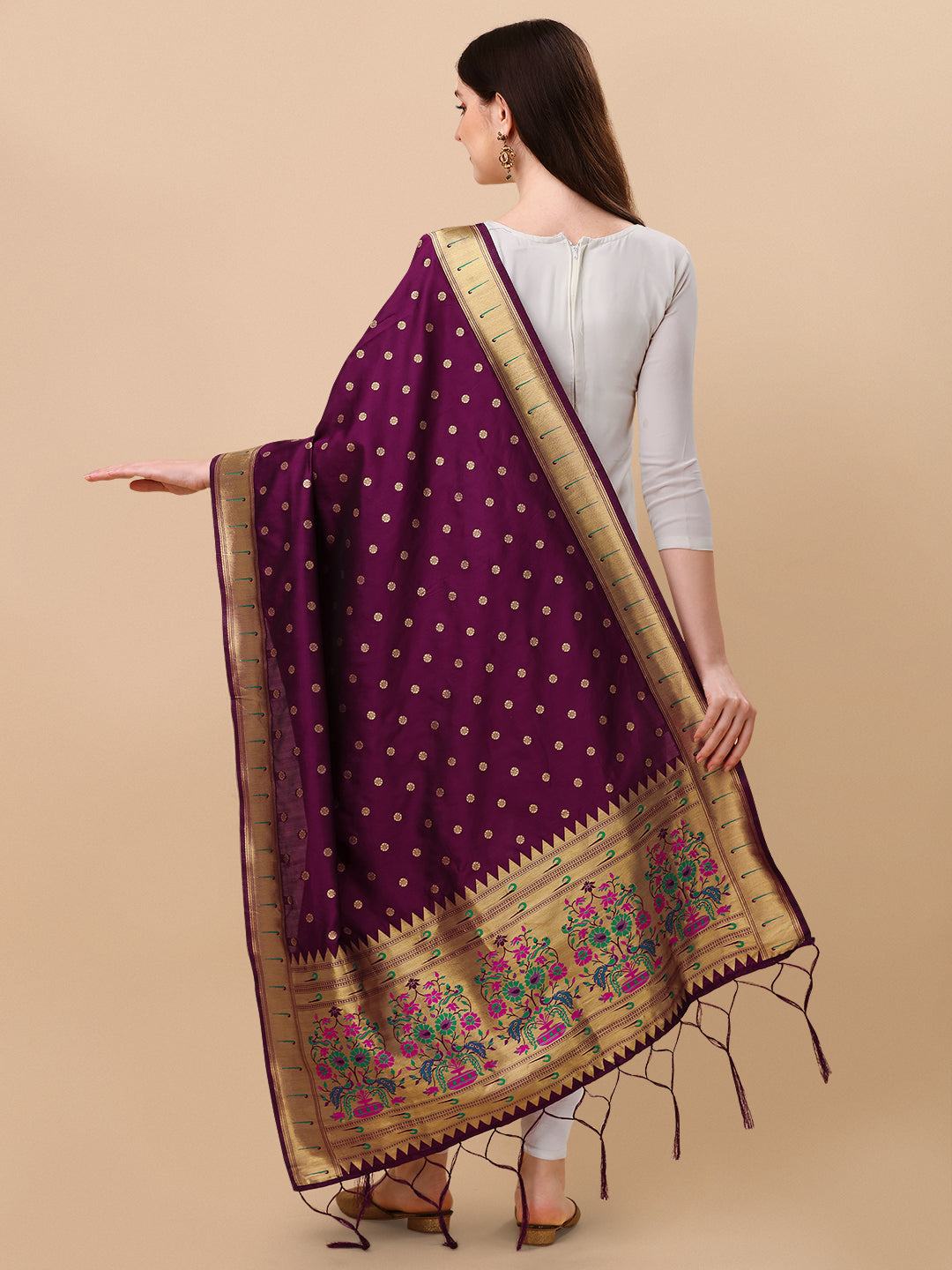 DEVANGI Fashion Women's Floral Silk Blend Patola Woven Dupatta