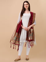 image, DEVANGI Fashion Women&#39;s Floral Silk Blend Patola Woven Dupatta
